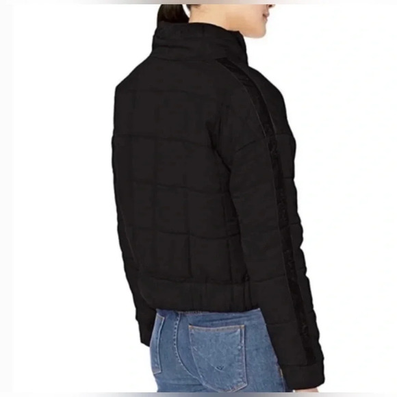 Avec Les Filles Sport Black Tencel Velvet-Trim Quilted Flight Jacket Size Medium - Picture 2 of 14